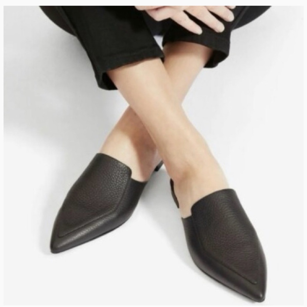 Everlane Boss Mules Black Textured Pebbled Leather Made in Italy Minimalist